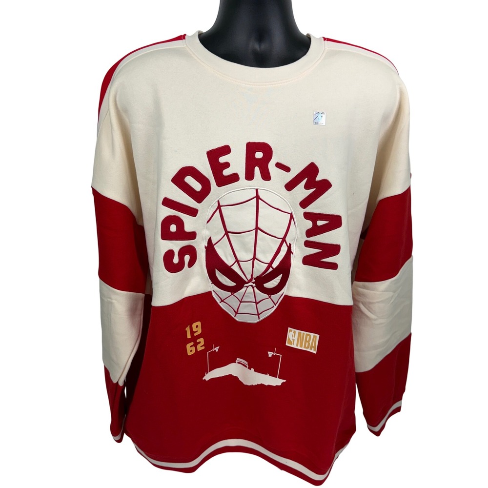 NEW Marvel NBA Spider-Man Sweatshirt Mens XXL Red Cream Colorblock Collaboration